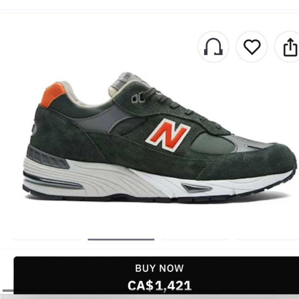 New Balance 8.5 (USA) Men's Dark Green & Orange Sneakers 991 TNF Made in England